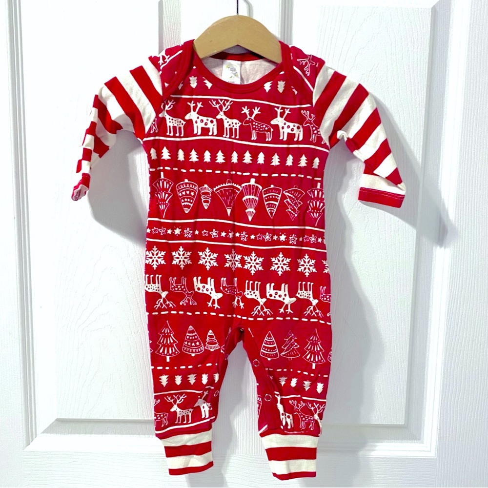 Tesa Babe Winter Reindeer Romper / Sizes Newborn - Toddler / Red White/ NWT